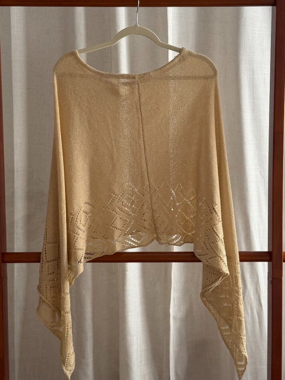 Vintage Cream Open-Knit Crochet Poncho Top